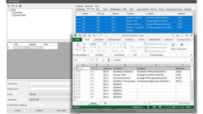 Verbesserter Daten-Editor von MUM für Elektro-CAD
